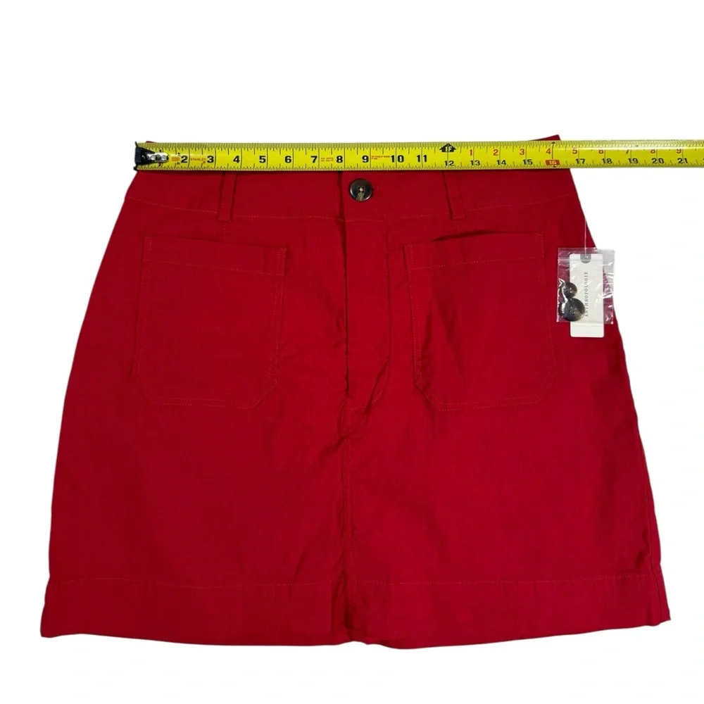 Maeve by Anthropologie Red Skirt Womens Large Pockets Linen Blend NEW Read Desc - Picture 3 of 9